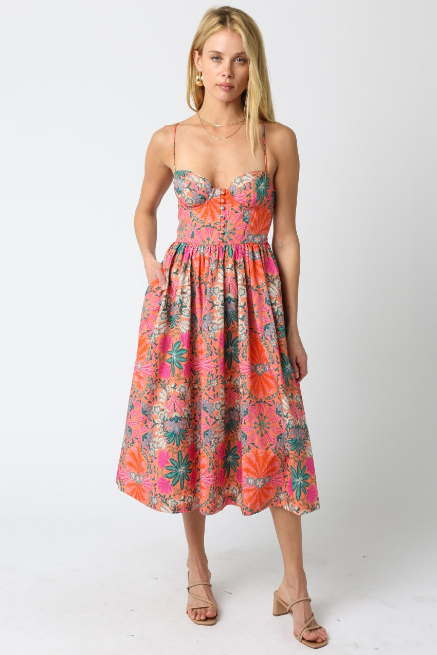 Floral Bustier Midi Dress