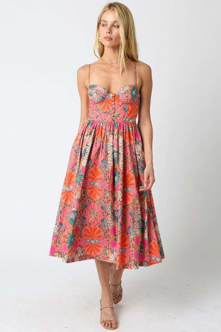 Floral Bustier Midi Dress