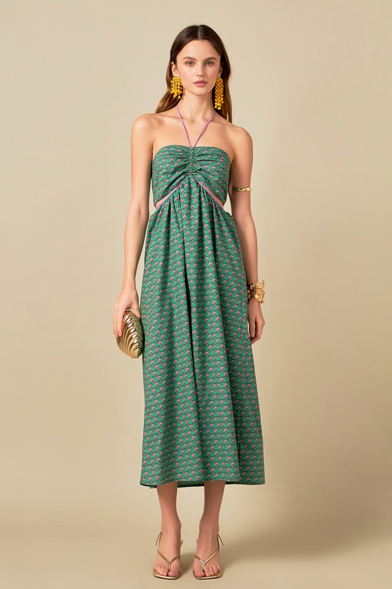 Cutout Floral Halter Dress
