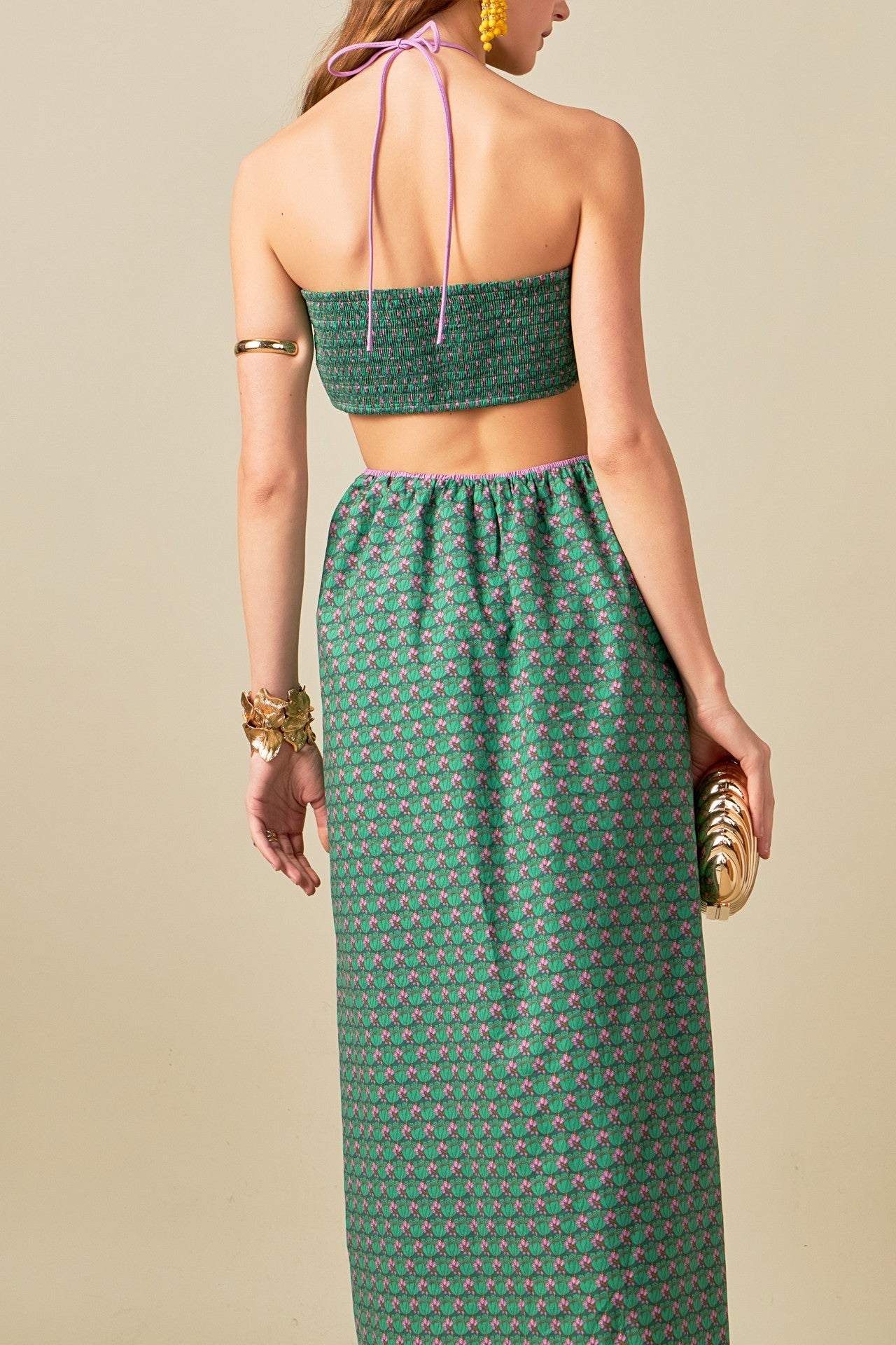 Cutout Floral Halter Dress