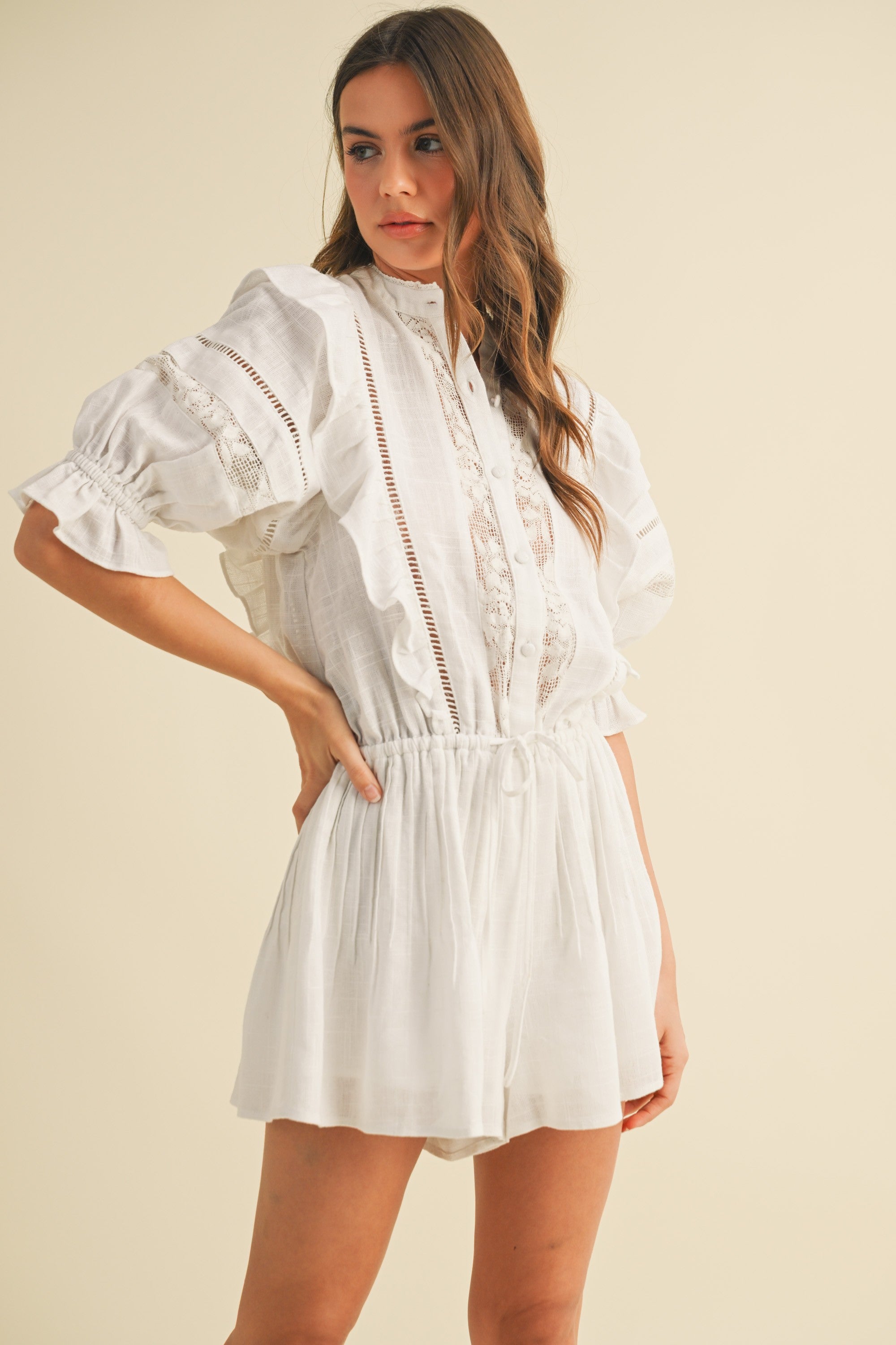 Frill Button-Down Romper