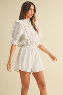 Frill Button-Down Romper