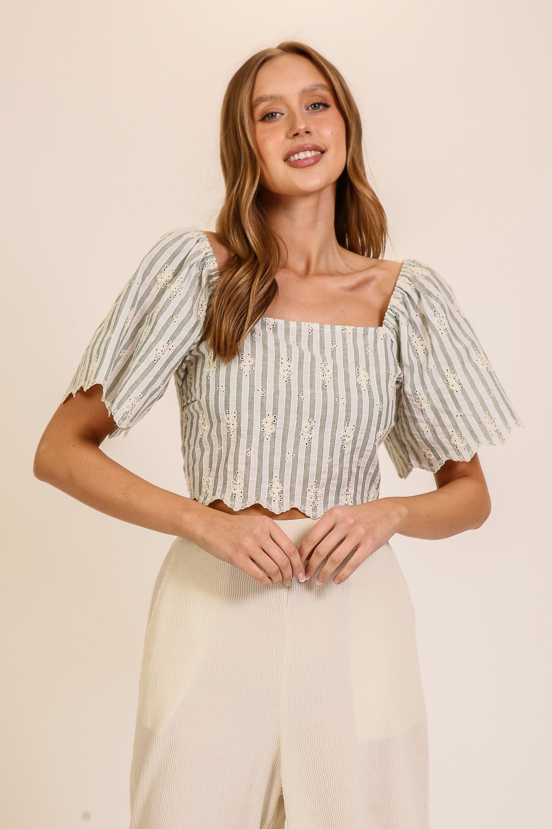 Striped Eyelet Crop Top