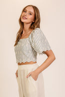 Striped Eyelet Crop Top