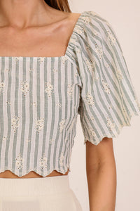 Striped Eyelet Crop Top