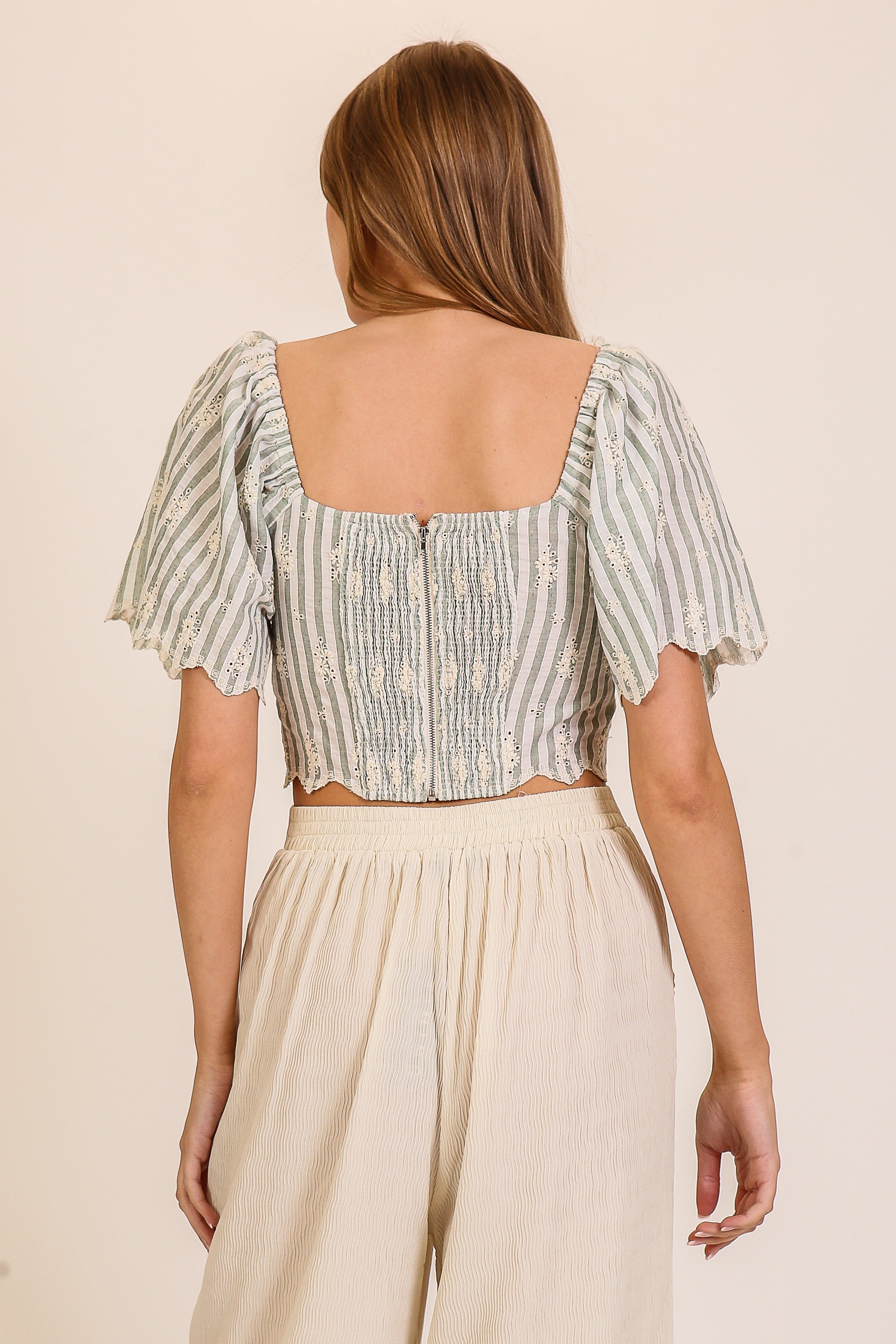 Striped Eyelet Crop Top