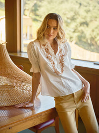 Embroidered Scallop Collar Blouse