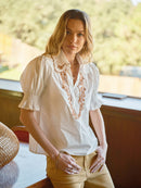 Embroidered Scallop Collar Blouse