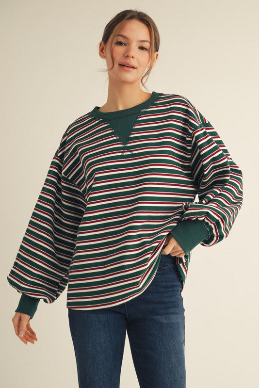 Green/Red Striped Sweatshirt