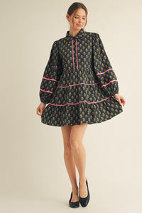 Stamped Floral Tiered Dress