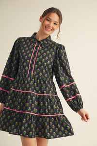 Stamped Floral Tiered Dress