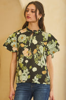 Tie Yoke Floral Blouse