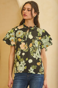 Tie Yoke Floral Blouse