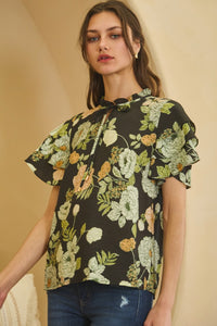 Tie Yoke Floral Blouse
