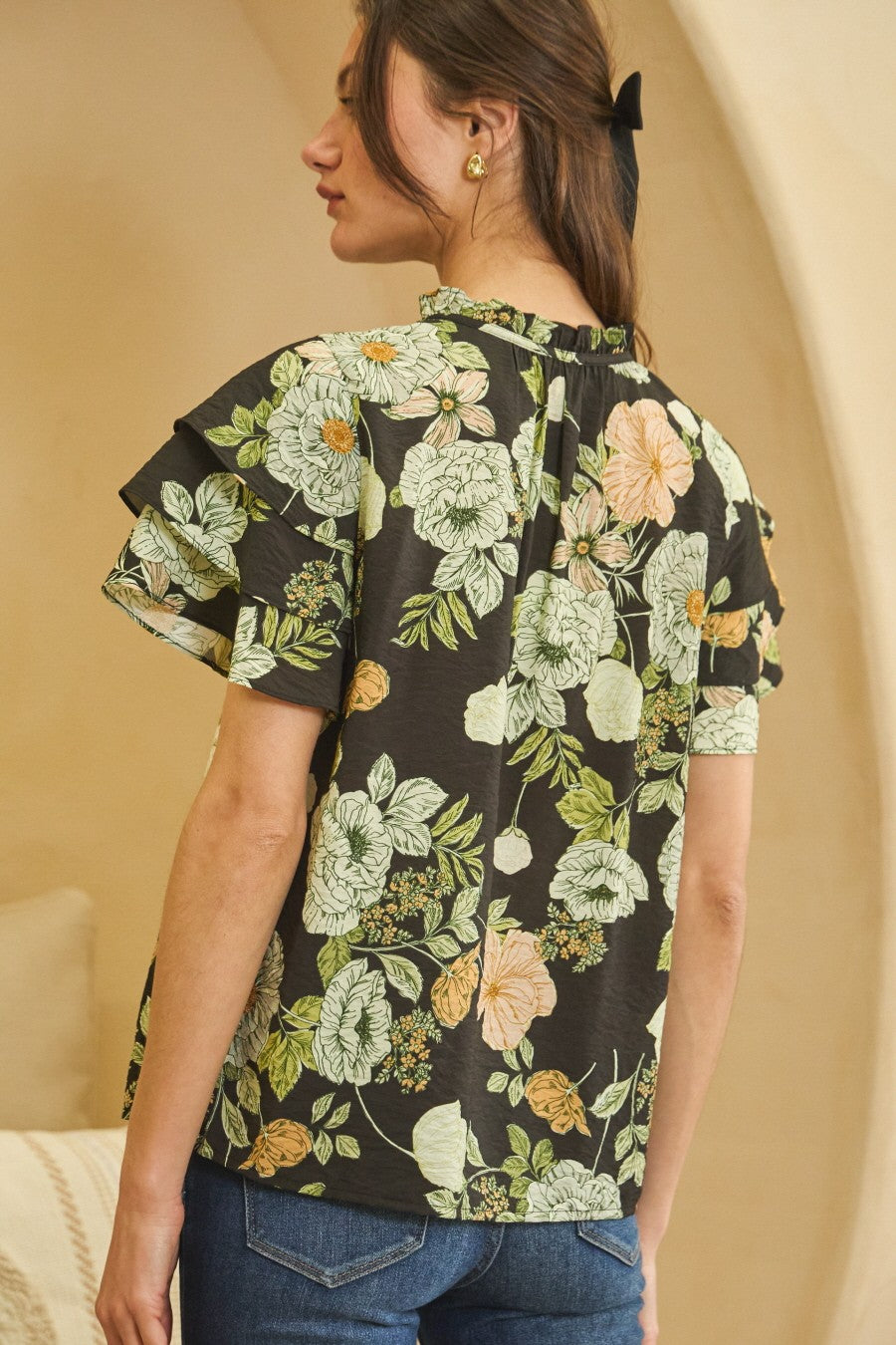 Tie Yoke Floral Blouse