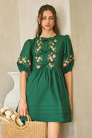Front-Tie Embroidered Mini Dress