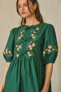 Front-Tie Embroidered Mini Dress