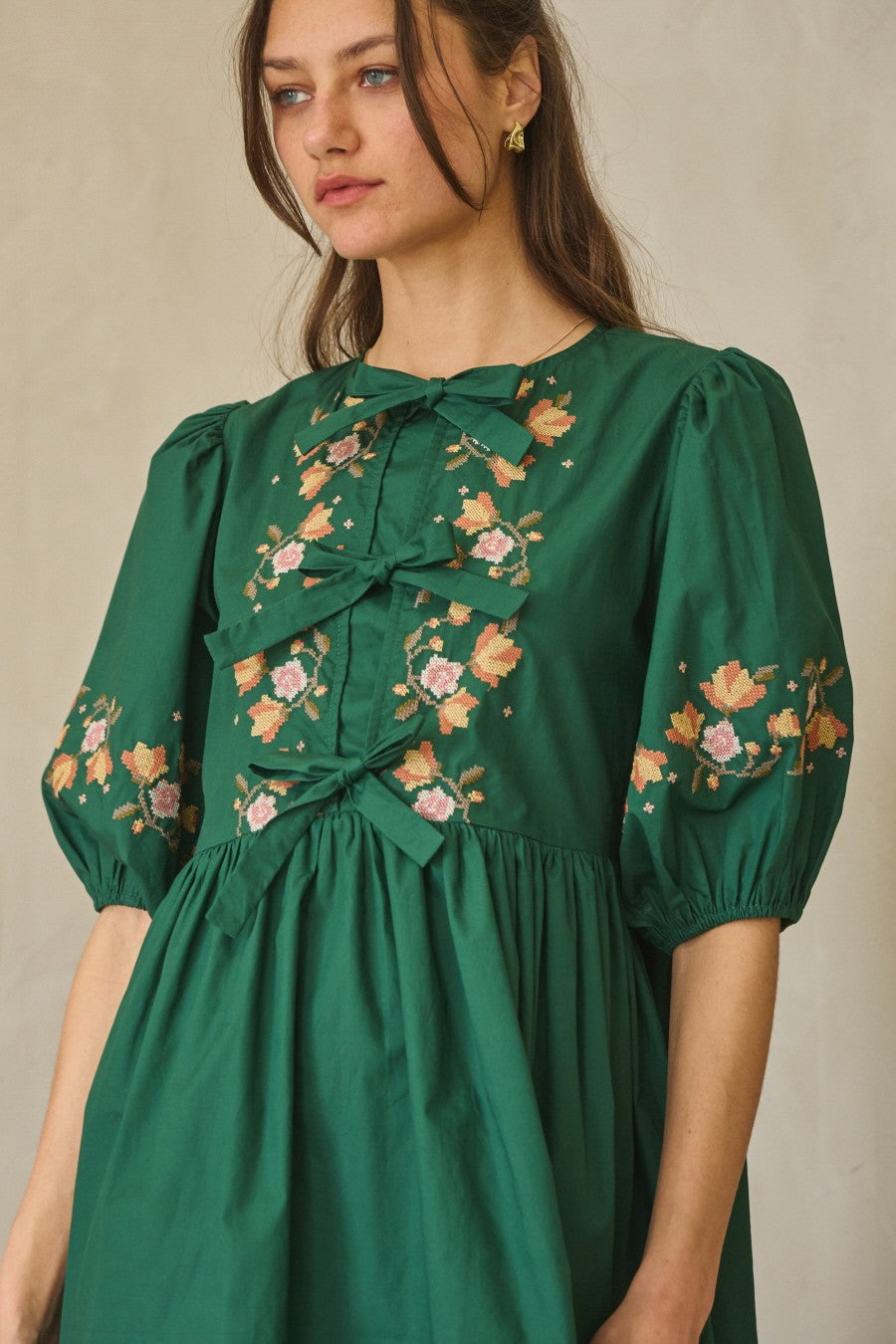 Front-Tie Embroidered Mini Dress