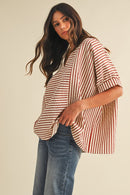 Striped Ruffle Neck Tunic