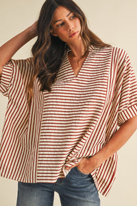 Striped Ruffle Neck Tunic