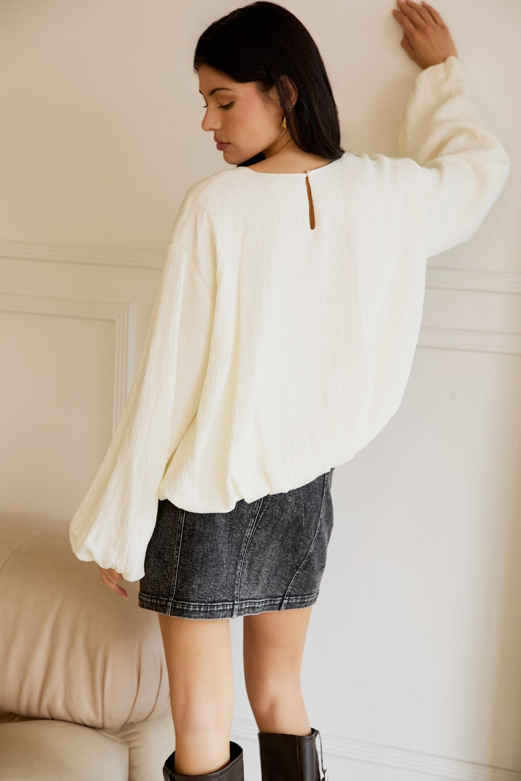 Long Sleeve Bubble Hem Blouse