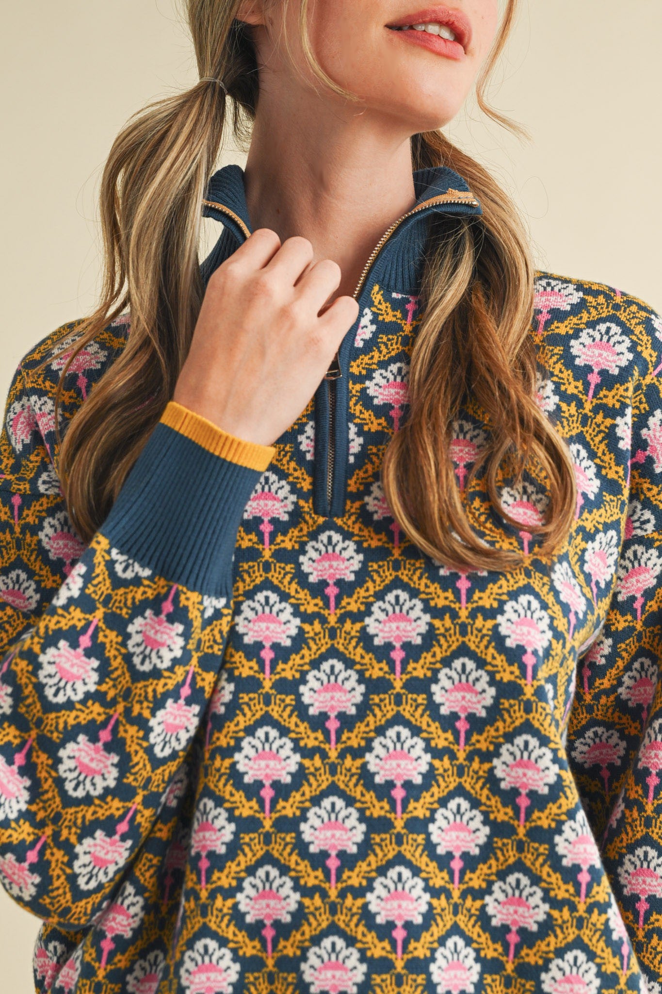 Floral Mock Neck Sweater