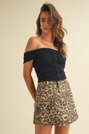 Off-The-Shoulder Button Detail Crop Top