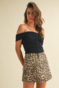 Off-The-Shoulder Button Detail Crop Top