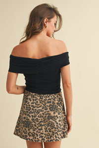 Off-The-Shoulder Button Detail Crop Top