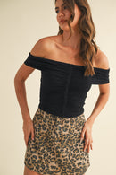Off-The-Shoulder Button Detail Crop Top