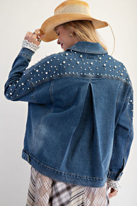 Pearl/Rhinestone Embellished Denim Jacket