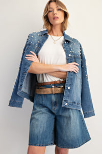 Pearl/Rhinestone Embellished Denim Jacket