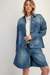 Pearl/Rhinestone Embellished Denim Jacket