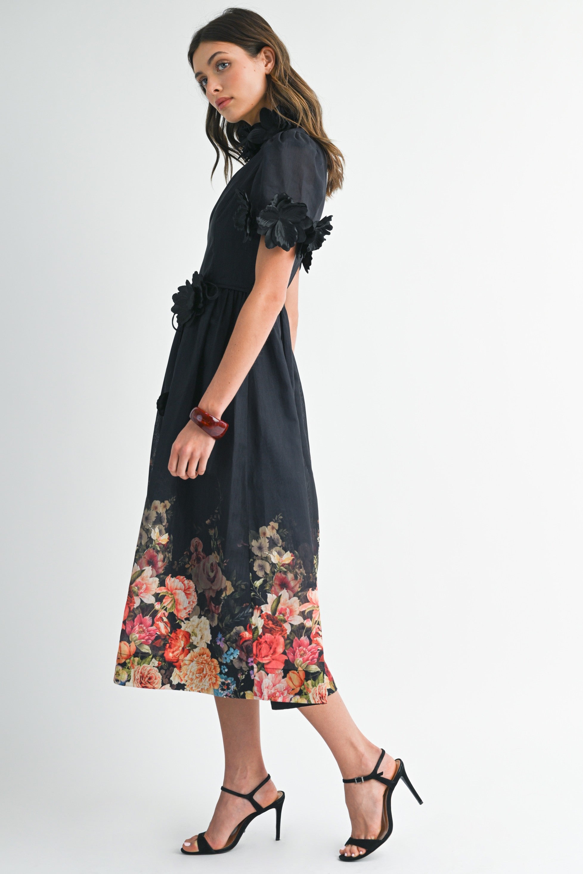 3D Floral Midi Dress