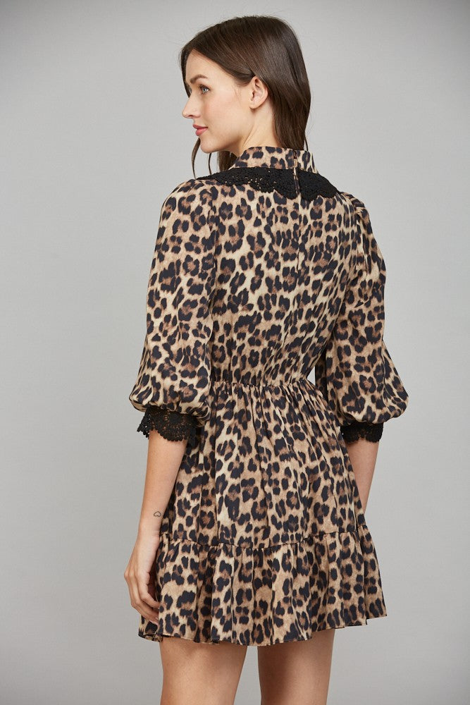 Lace Trim Leopard Dress