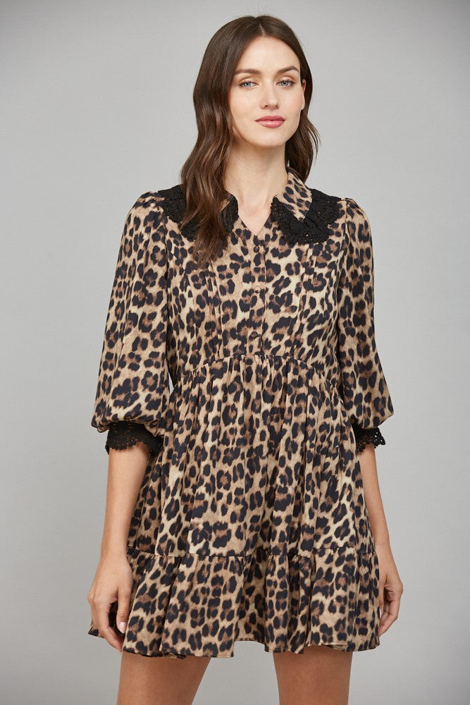 Lace Trim Leopard Dress