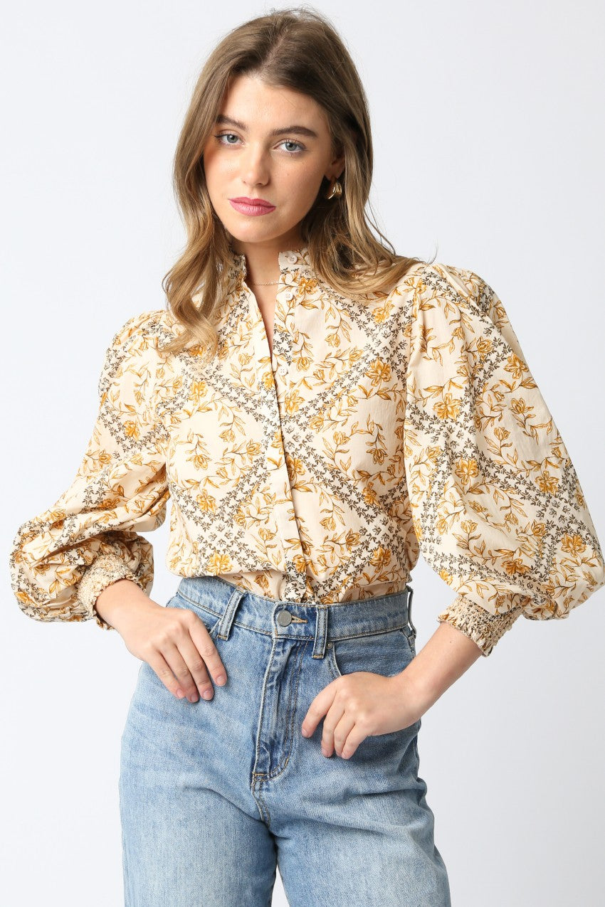 Printed Balloon Sleeve Shirt