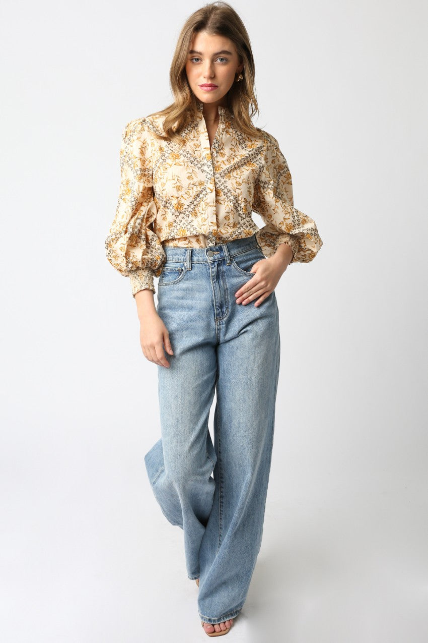 Printed Balloon Sleeve Shirt