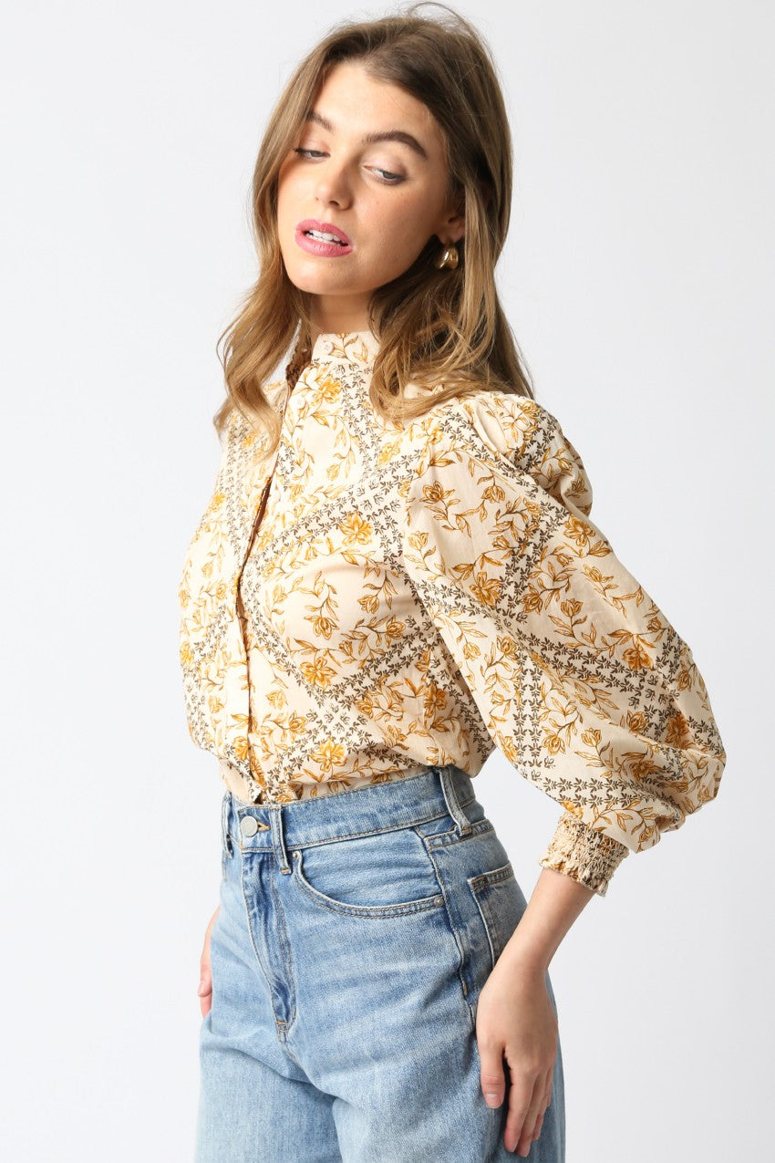 Printed Balloon Sleeve Shirt