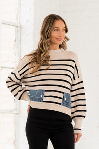 Denim Pocket Striped Sweater