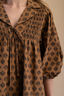 Smocked Yoke Printed Blouse