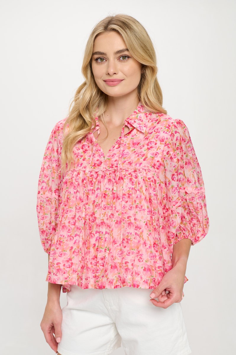 Romantic Floral Babydoll Blouse