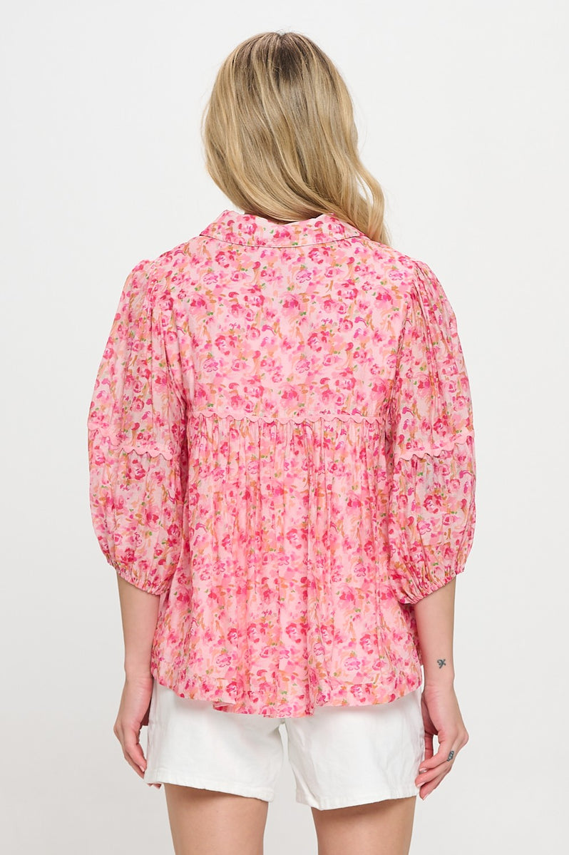Romantic Floral Babydoll Blouse