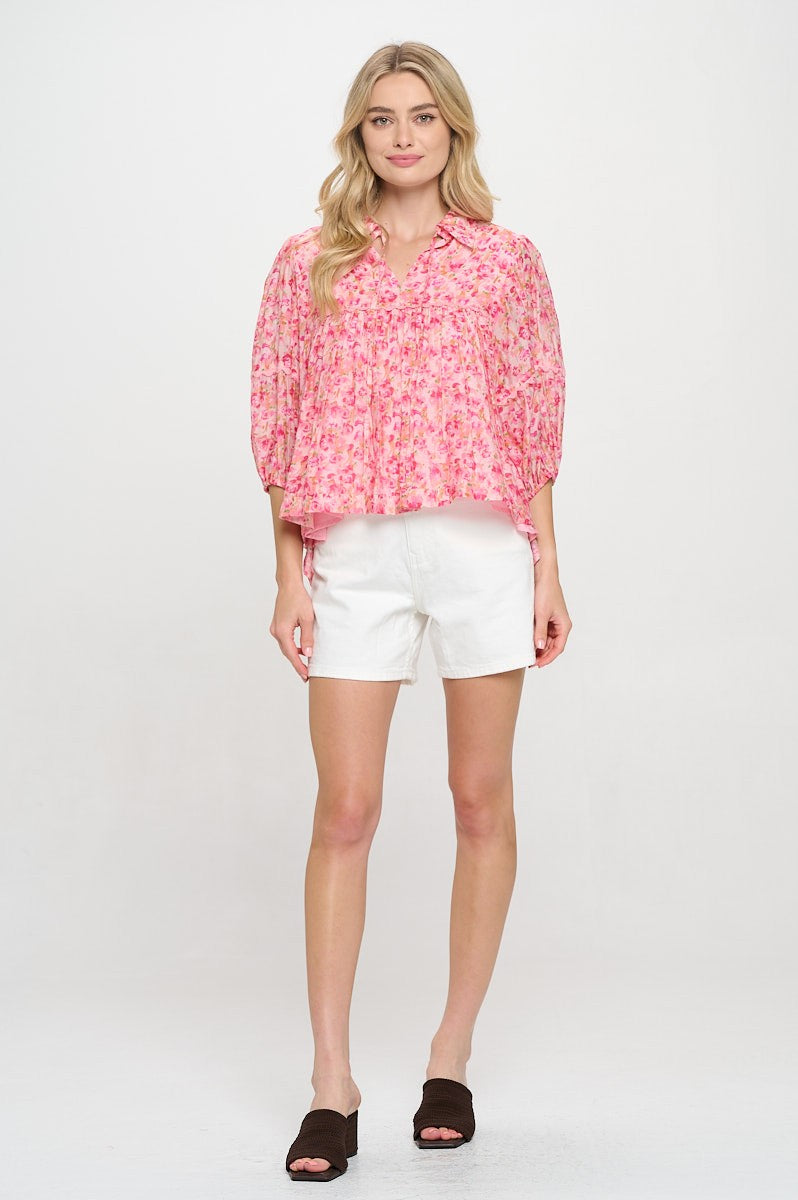Romantic Floral Babydoll Blouse
