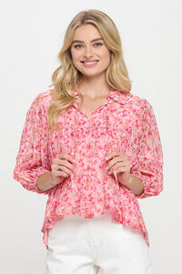 Romantic Floral Babydoll Blouse