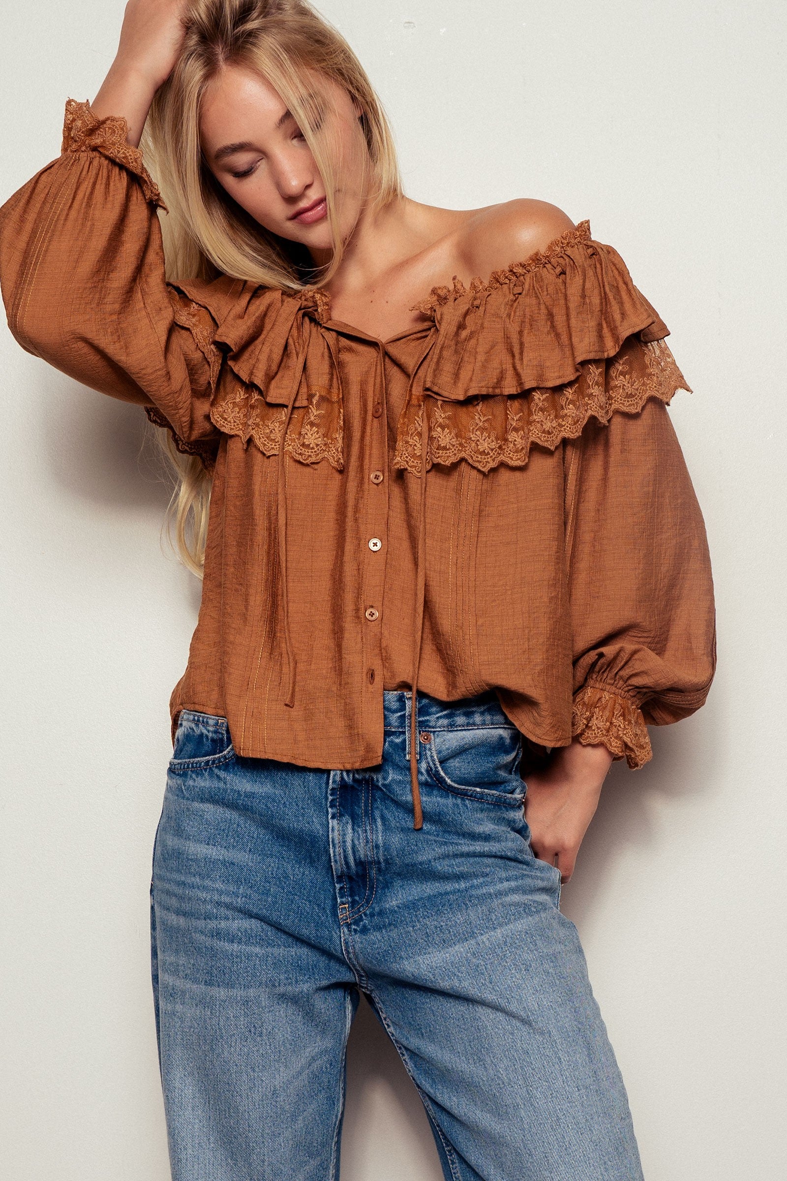 Lace Ruffle Off-The-Shoulder Top