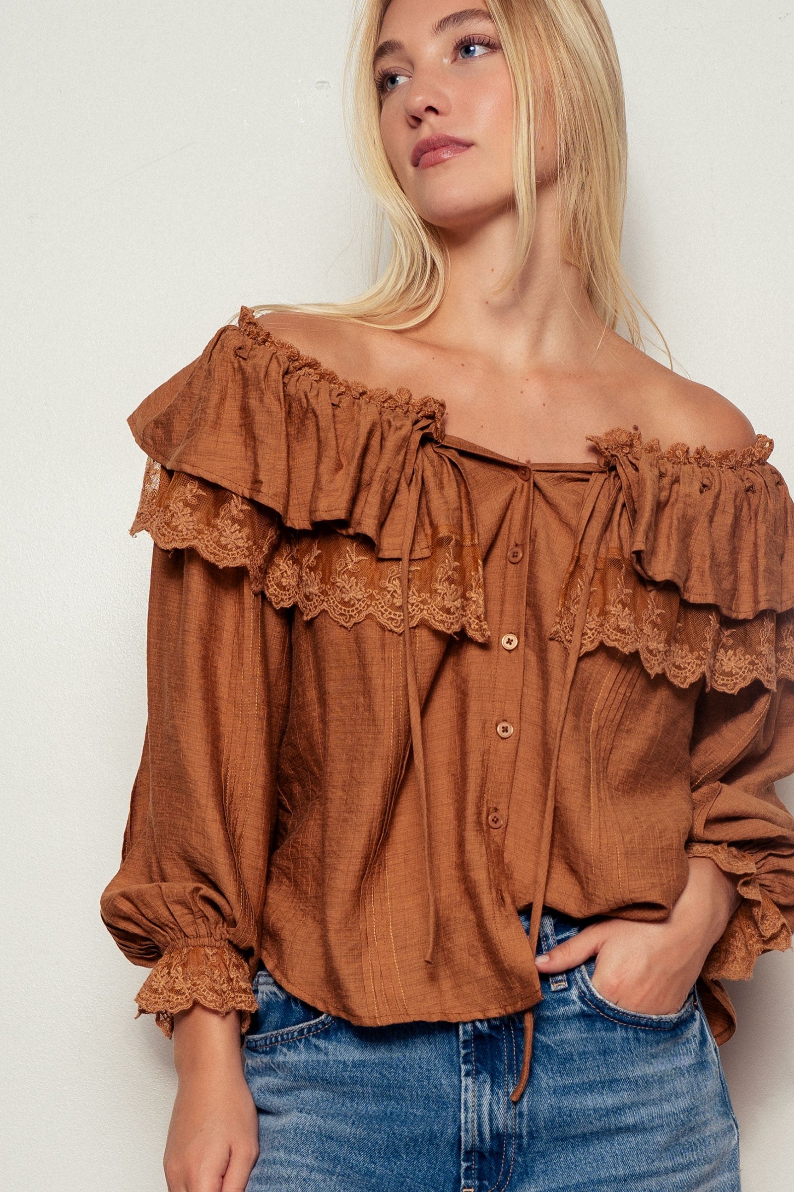 Lace Ruffle Off-The-Shoulder Top