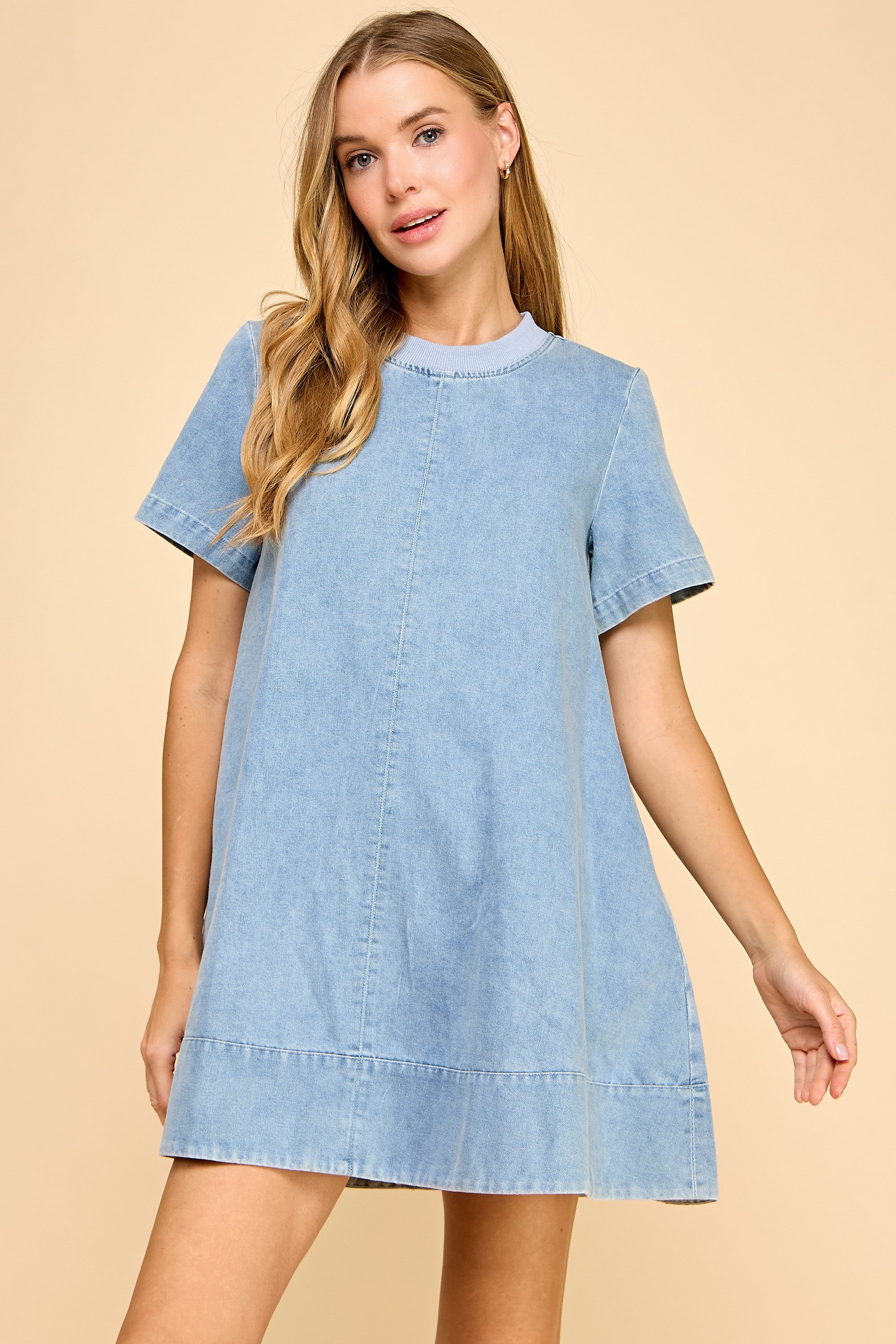 ladies short sleeve denim dress Short Sleeve Denim Mini Dress – Kirby's Kloset