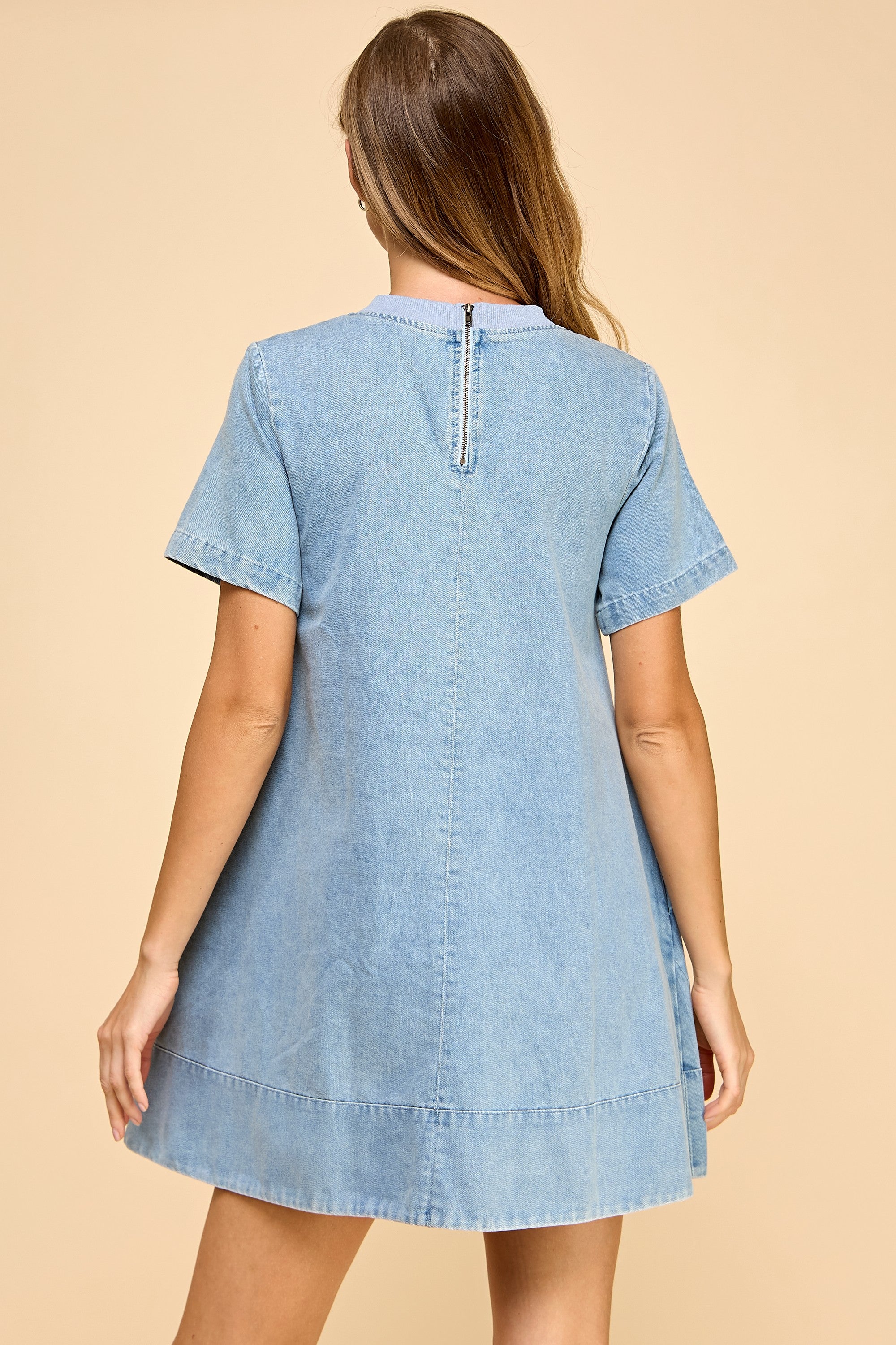 Short Sleeve Denim Mini Dress