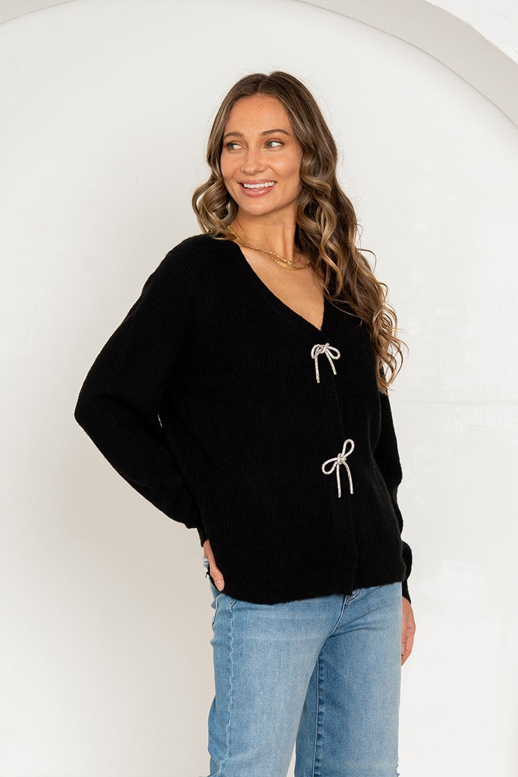 Rhinestone Bow Cardigan